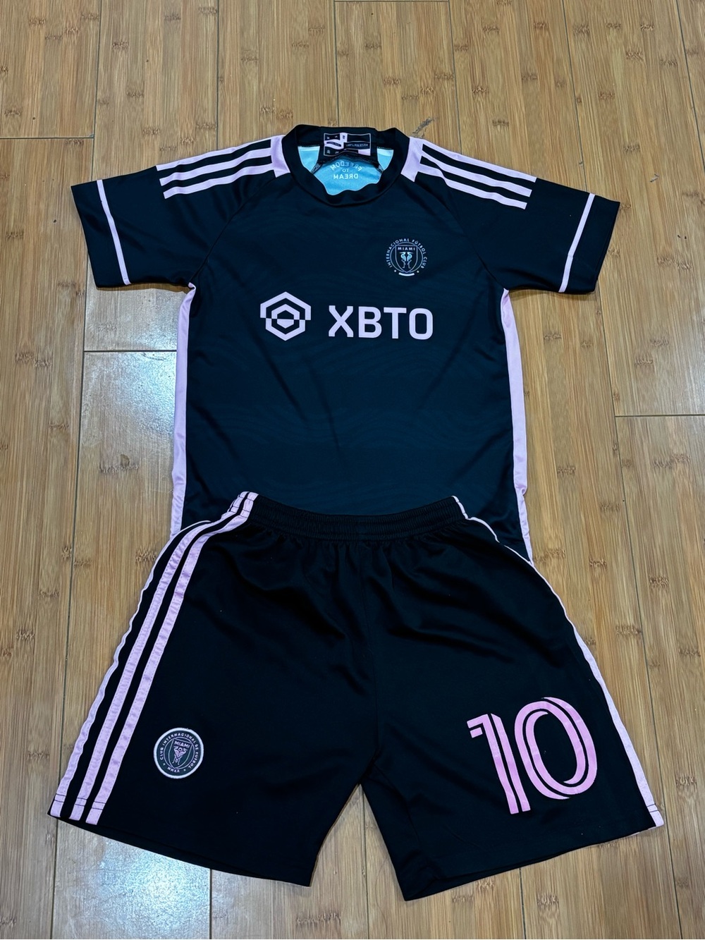 Kids Black & Pink Soccer Jersey and Shorts Set